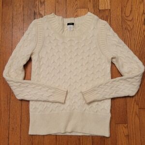 J Crew Cream Cable Knit Angora Rabbit Wool Pullover Sweater S Cozy HONEYCOMB